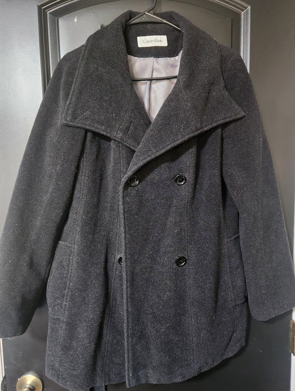 Calvin Klein Men's Black Wool Blend Double-Breasted Peacoat